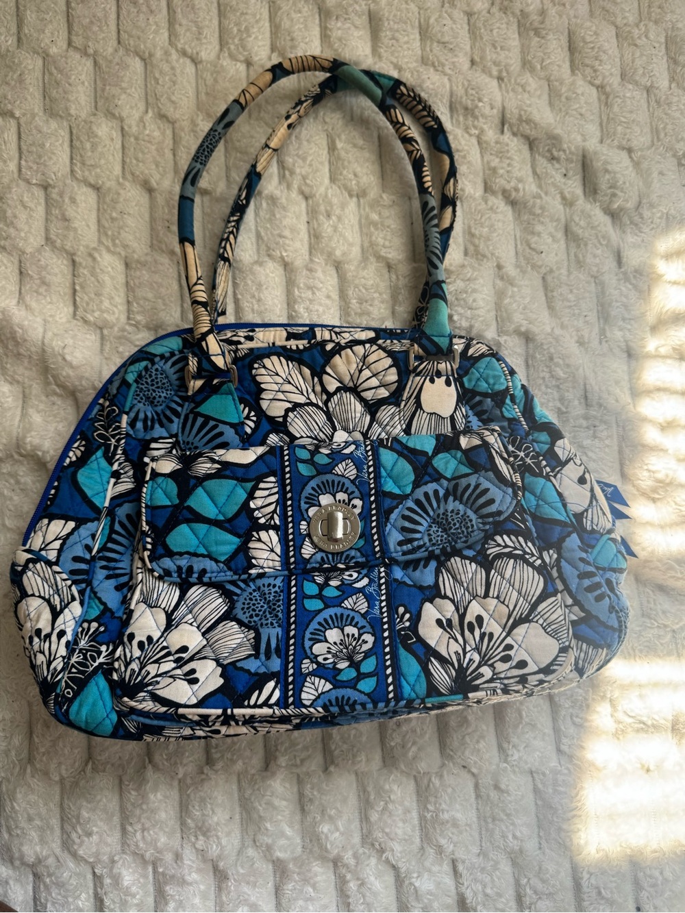 Vera Bradley Glenna Satchel Blue Bayou Quilted Cotton Handbag Retired Pattern